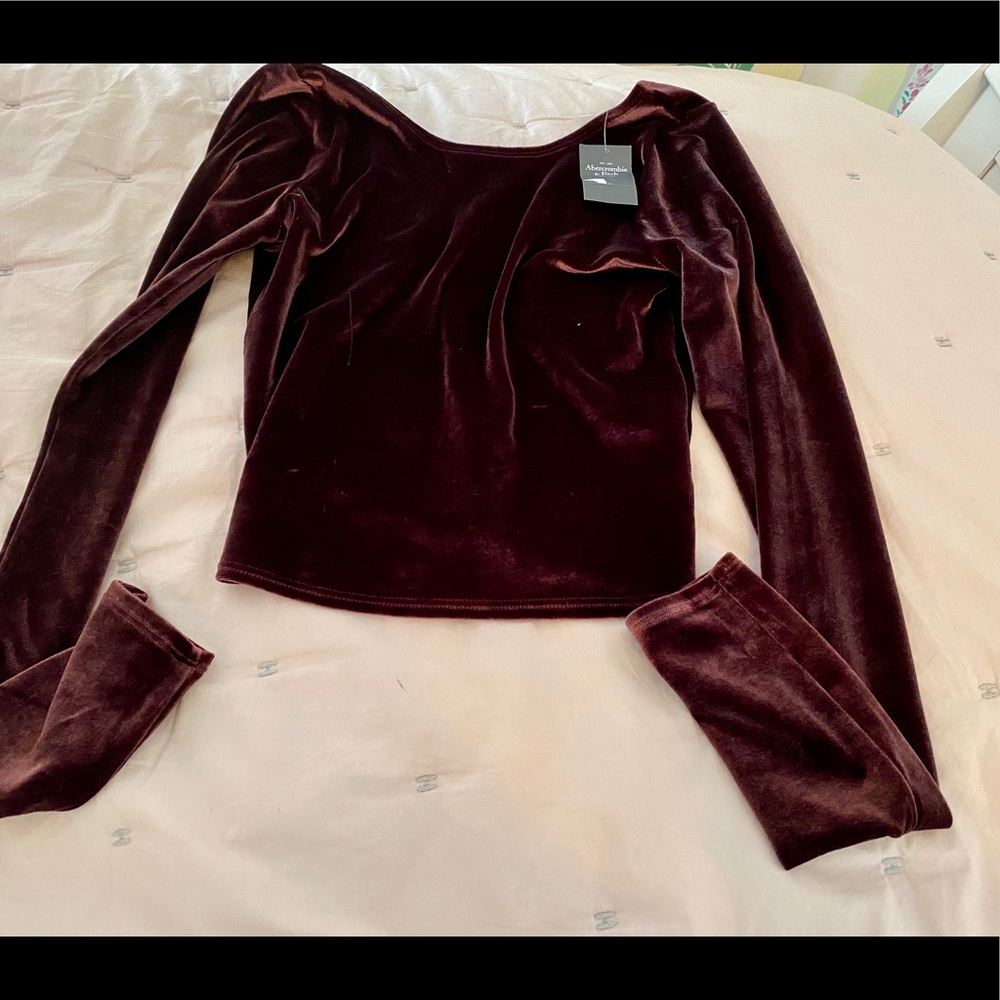 New Abercrombie Burgundy Velvet Crop Top